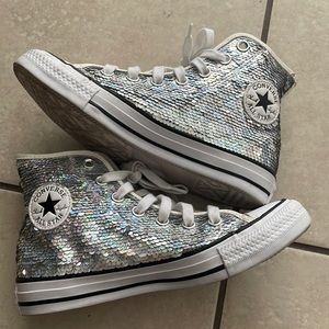 High top chucks converse silver sequins